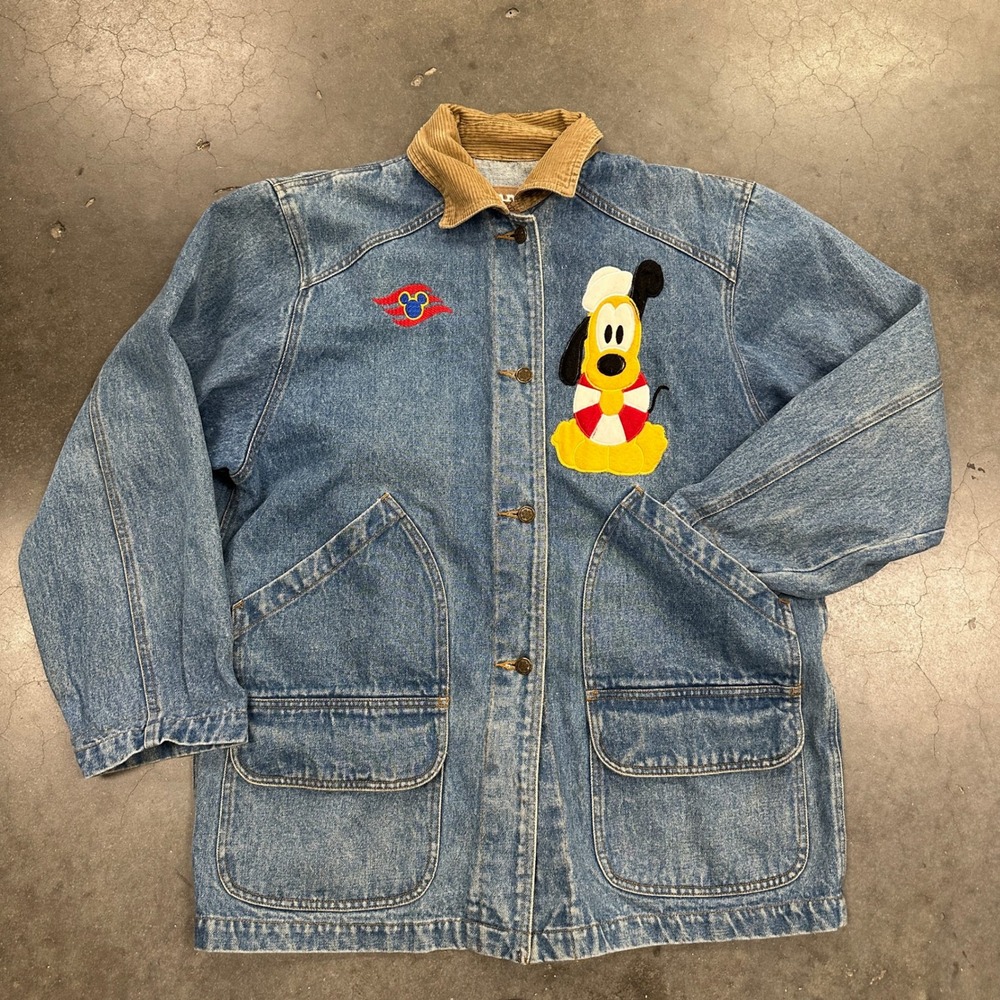 Vintage Kenji Disney Cruise Line Denim Barn Jacket Pluto Embroidered Medium